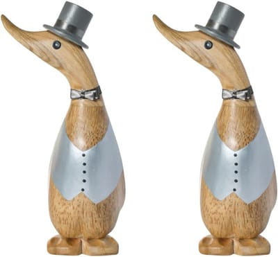 Bruiloft Eenden - Houten Ornamenten - Decoratie Huis - Handgemaakt Geschilderd - 18cm Hoog - Meerkleurig