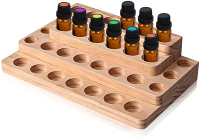 Dailygoods - Tentoonsteller voor etherische oliën van hout, 4 lagen met 30 vakken voor etherische oliën, decoratieve geurdozen voor geuroliën, etherische oliën en andere kleine voorwerpen