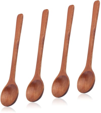 Dailygoods- Houten Lepel Set 4 Stuks - 17 cm Acaciahout - Glad Honinglepel - Theelepel - Dessertlepel - Duurzaam en Herbruikbaar - Serveerlepel