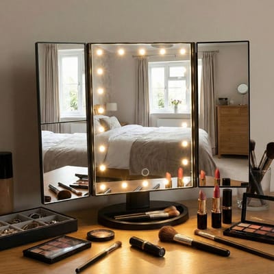 FlinQ 4-in-1 Make-up Spiegel met verlichting - 3x Vergrotend - LED lampen en Dimbaar Licht - Vergrootspiegel voor Make Up - Oplaadbaar -Zwart