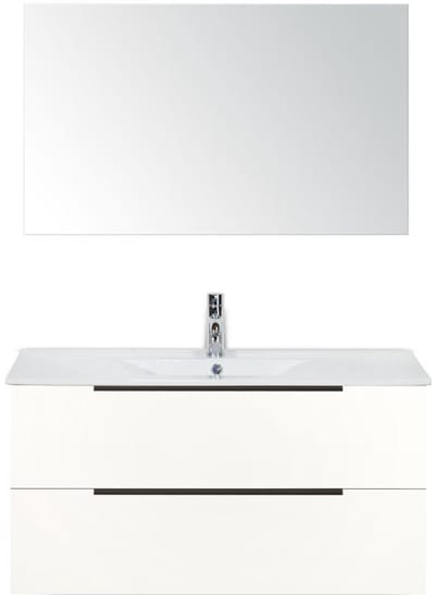 Seville Badmeubelset 100 cm - Wit Hoogglans Edge Greep - Wastafel Enjoy met Spiegel