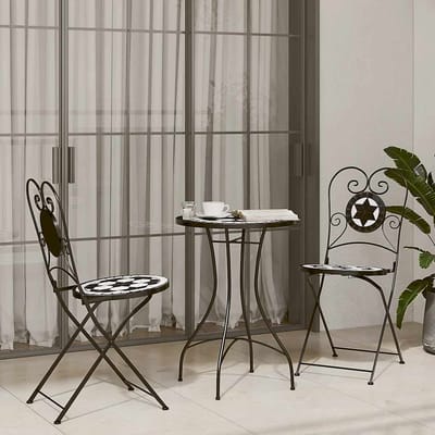vidaXL - Bistroset - mozaïek - ijzer - en - keramiek - zwart - en - wit