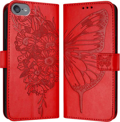Luxe Bescherm-Etui Hoes geschikt voor iPod Touch - Vlinder - Rood