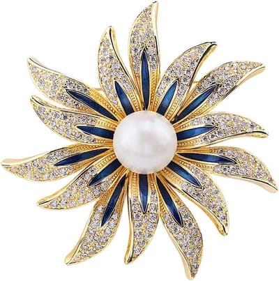 Bloemen Broche - Sieraden Pin - Feestelijke Decoratie - Kristal en Parels - N.v.t. - Goudkleurig