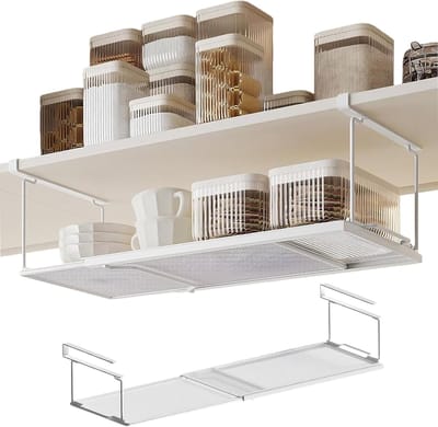 Famanu – Hangmand, kast, onderrek, hangmand van metaal, hangend onderkastrek, met verstelbare 38-70 cm, organizer in keukenkasten, voorraadkamer en kledingkasten (wit)
