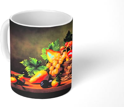 Mok - Koffiemok - Rustiek - Mand - Fruit - Stilleven - Mokken - 350 ML - Beker - Koffiemokken - Theemok