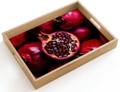 Dienblad hout 40x30 cm - Schootdienblad - Granaatappel - Rood - Fruit - Borrelplank rechthoek - Plateau dienbladen