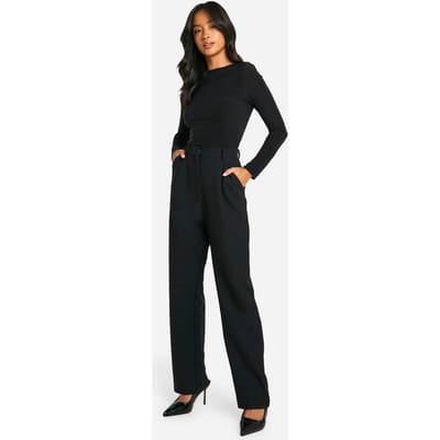 boohoo Dames Petite Essential Rechte Pantalon op Maat | Zwart | Maat: 8/28L
