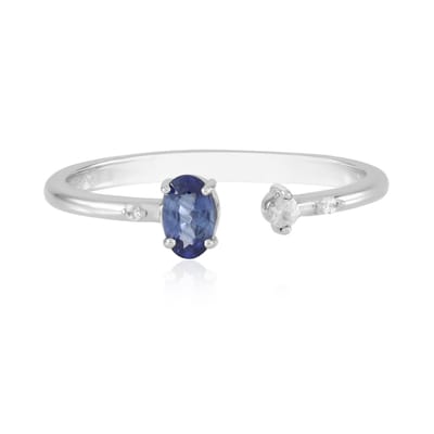 Cavill - Elegante Ring 925 Sterling Zilver Platina Verguld - Blauwe Ovale Ceylon Saffier 0,259 ct - Luxe Saffier met Zirkonia Accent - Dames Sieraden