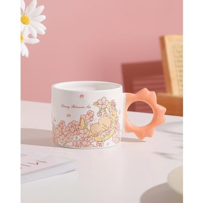 Schattige Kersenbloesem Beer Keramische Mok Creatieve Souvenir Koffiemok Internet Beroemdheid Ins Feng Shui Mok Koppels Mok voor Mannen en Vrouwen 301-400ml