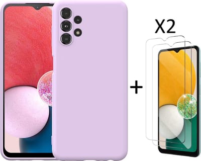 Hoesje Geschikt Voor Samsung Galaxy A13 4G Hoesje siliconen Lila case Liquid TPU backcover - Met Screenprotector - 2 stuks
