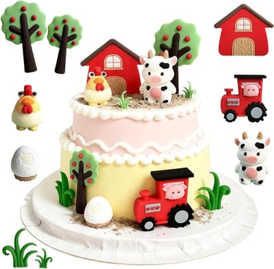 8 Stuk Taartdecoraties met Boerderij Dieren, Eieren en Versieringen voor Verjaardagsfeest en Babyfeest, Themafeest Decoratie