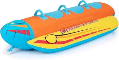 COSTWAY Bananenboot voor 3 personen, towable tube met 3 EVA-beklede zittingen en handgrepen, watersport funtube, Formula Tube voor boot, reparatieset inbegrepen
