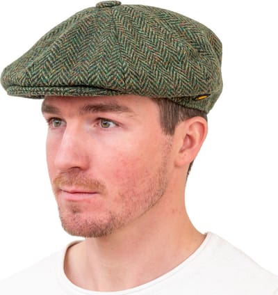 Hatman of Ireland Baker Boy / Gatsby 100% Donegal Tweed Herringbone Green Maat S ( 56/57cm)