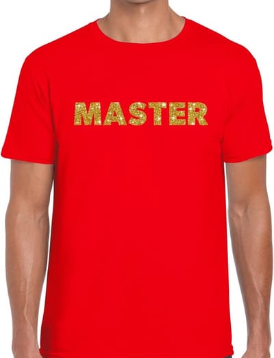 Master goud glitter tekst t-shirt rood voor heren S