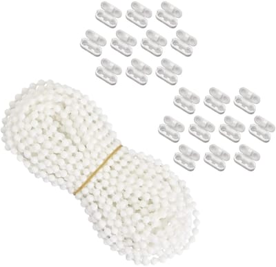 Dailygoods- Rolgordijnketting Wit - 10 Meter - 20 Verbinder - Vervangend voor Verticale Jaloezieën - POM Materiaal - Schokbestendig Gebruik - Jaloezieketting