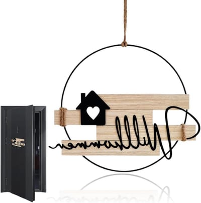 Deurbord Welkom - Hangdecoratie Huis - Entree Decoreren - Hout en Metaal - 30 cm diameter - Zwart