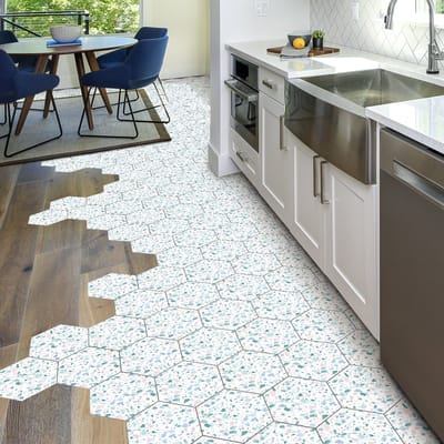 Antislip vloerstickers met beschermlaag - TERRAZZO HEXAGONS VALLO - 40x90cm - 10 zeshoekige stickers 20x18cm