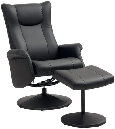 Relaxfauteuil met Voetenbank - Directiestoel - Fauteuil - Moderne Relaxstoel - Kantelbaar tot 130° - Verstelbare Rugleuning - in 360° Draaibaar - tot 150 kg - Relaxstoel - Ligstoel - TV Stoel - Loungestoel - Leesstoel - Zwart