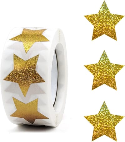 500 stuks gouden sterrenstickers, rol, kerststickers, glitterstickers, stickers voor kinderbeloning op school, klaslokaal, zelfklevend, kerststickers voor kerstdecoratie