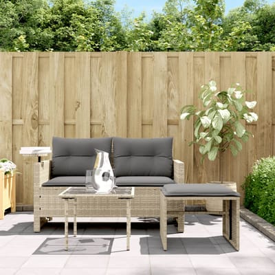 vidaXL - 3-delige - tuinbankset - met - kussens, - grijs - polyrotan