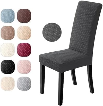 PromoHome Elastische Stoelhoezen Set - 6 Stuks Wasbare Meubelbeschermers Moderne Jacquard Stoelkussenovertrekken voor Eetkamer, Woonkamer en Hotel - "Donkergrijs"