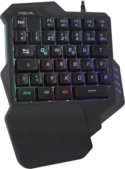 Ergonomisch verlicht gaming toetsenbord met één hand - programmeerbare toetsen en lichteffecten - compatibel met Windows, Linux en Mac