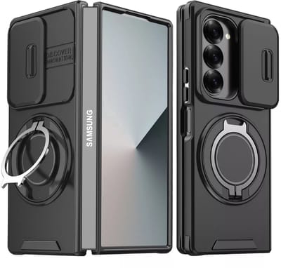 Armor Tough [360° draaibare ringstandaard] [compatibel met Magsafe] Hoesje Geschikt voor: Samsung Galaxy Z Fold 6 - Ingebouwde dia camera cover - Hybrid - Zwart
