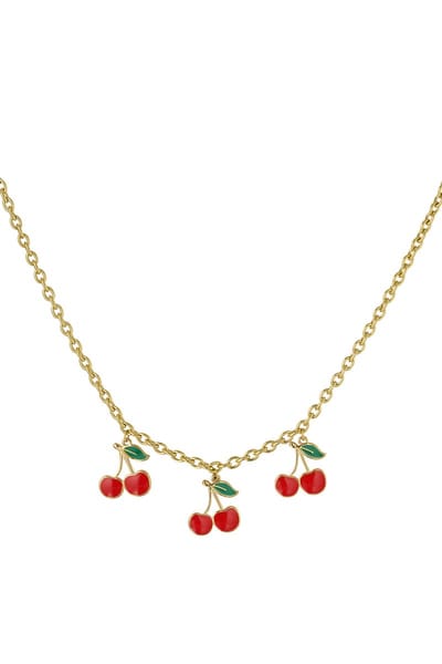 Bedelketting triple cherry - Goud kleur - RVS - cadeau - kerst - kersen