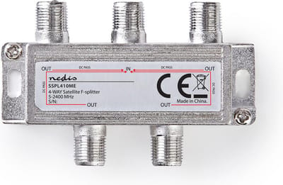 Nedis Satellietsplitter - 5 - 2400 MHz - 11.5 dB - Aantal ingangen: 1 - Outputs: 4 - Impedantie externe speaker: 75 Ohm - Zink - Zilver