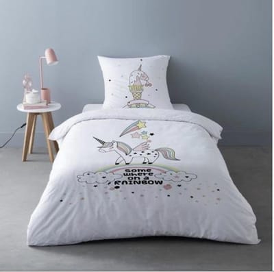 Kinderdekbedovertrek Fluffy Unicorn- 140x200 cm met 1 kussensloop 65x65 - 100% katoen