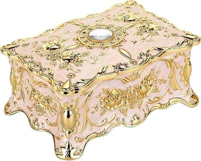 Opbergdoos - Schatkistje Decoratie - Persoonlijke Schat Opbergen - Antiek Ontwerp - 9.5 x 6.5 x 4.5 cm - Goud Wit