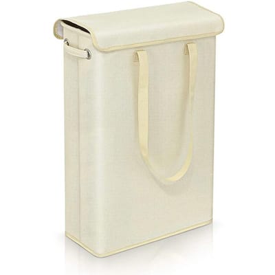 45L dunne wasmand met deksel, smalle hand, fijne hand, vuile wasmand, slaapkamer, kleuterschool, hele mand opbergruimte ba beige