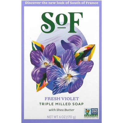 SoF, Triple Milled Soap Bar, with Shea Butter, Fresh Violet, 6 oz (170 g) blue