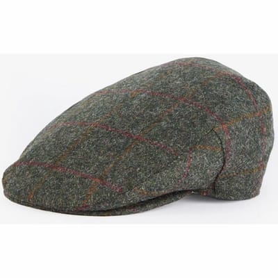 Pet Barbour Men Crieff Flat Cap Olive Red Overcheck (7)