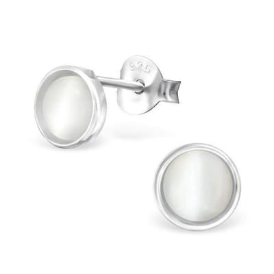 Aramat Jewels | Oorbellen | Zilveren Cats Eye Oorbellen - 6mm | Wit | |6mm | Zilver | Kinderen, Volwassenen | Verkleurd niet