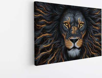Saammp Canvas Schilderij - Abstracte Leeuw - Goud - zwart - Dieren - Natuur - 45x30 - Foto op canvas - Wanddecoratie - Muurdecoratie Woonkamer - Slaapkamer decoratie - Canvas Print