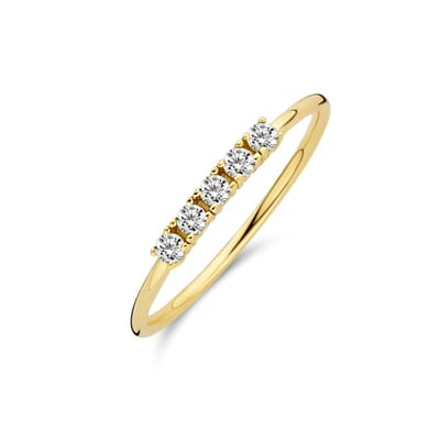 New Bling 9NB-0742-50 Zilveren Ring - Dames - 5 Zirkonia Steentjes - 2 mm Doorsnee - Maat 50 - Zilver - Gold plated (Verguld/Goud op Zilver)