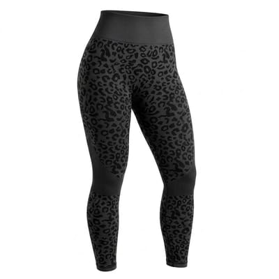 Donkergrijs sport legging dames – high waist fitness legging met luipaardprint – elastische yoga legging met aansluitende pasvorm – sport broek voor fitness yoga training en hardlopen – maat L