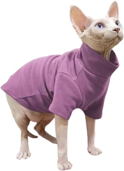 OLOEY Trui voor katten- kattenpullover- warme trui voor haarloze katten- kattenpyjama met hoge kraag voor koud weer (paars- maat S)