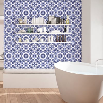 Zelfklevende tegelmuurstickers voor keuken en badkamer - 24 cementtegelstickers, Azulejos Nuria - 24 stickers, 10x10cm