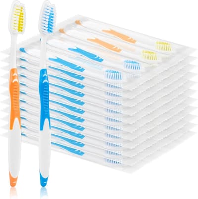 Wegwerptandenborstels - Handmatige borstels - Hygiënisch poetsen - Individueel verpakt - 200 stuks - 2 kleuren
