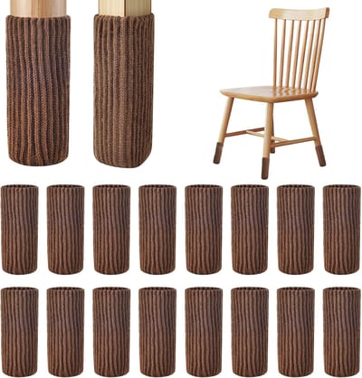 Daity 16 stuks - Meubelpootbeschermers - Gebreide stoelpootbeschermers voor hardhouten vloeren - Zeer elastische barkrukpootbeschermers - geschikt voor alle vormen (Bruin，past omtrek 7-20 cm)