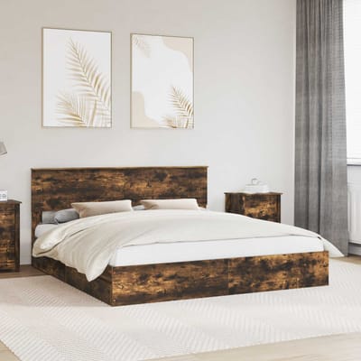 vidaXL - Opbergbed - met - lade - Rook - Eiken - 180 - x - 200 - cm - Bewerkt - hout