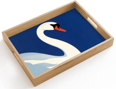 Dienblad hout 40x30 cm - Schootdienblad - Zwaan - Wit - Snavel - Illustratie - Borrelplank rechthoek - Plateau dienbladen