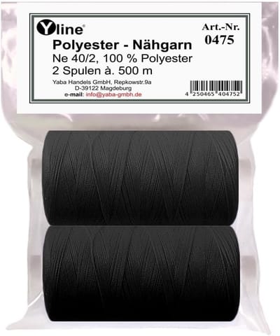 2 Rollen Zwarte Polyester Naaigaren voor Naaimachine 1000m Totaal