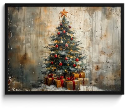 Poster in lijst - Fotolijst 70x50 cm - Posters - Kerstboom - Vintage - Kerst - Cadeau - Posterlijst zwart - Decoratie - Wanddecoratie woonkamer - Kerstdecoratie voor binnen - Kerstversiering - Kerstmis versiering in huis - Christmas tree decorations