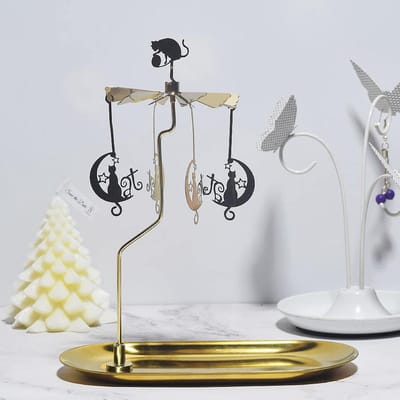 MTTproducts- Kaarsenhouder Gouden Maan Kat - Roterende Carrouselkaarsenhouder - Draaibare Theelichthouder - Dienblad - Tafeldecoratie - Voor Feest en Bruiloft - Kandelaar