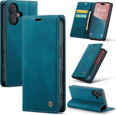 Casemania Hoesje Geschikt voor Apple iPhone 16 - Emerald Green - Dunne Portemonnee Book Case - Slim Wallet Case met Pasjeshouder