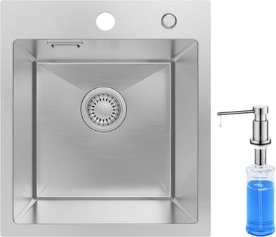 SOFETIY MAX Spoelbak voor keuken 40x45 cm - Spoelbakken Keuken Met Zeepdispenser 300ML - Spoelbak Keuken Geborsteld RVS - Wasbak Keuken - Voor Kasten van 40 cm